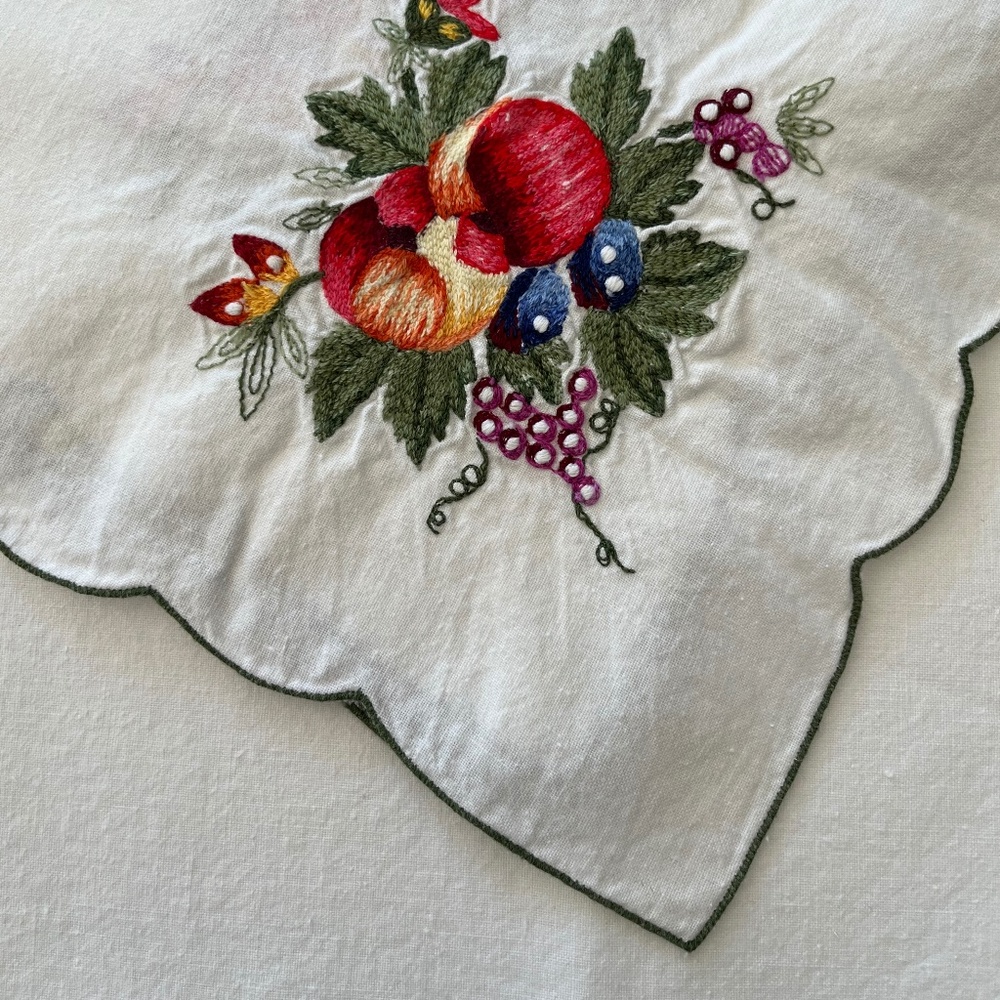 EMBROIDERED COTTON BREAD BASKET LINER AND DINNER NAPKINS SET OF 12